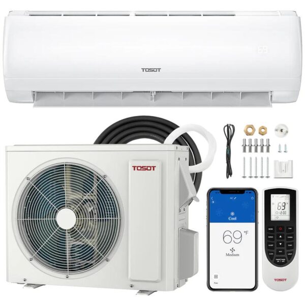 TOSOT 12,000 BTU Mini-Split Air Conditioner, Wifi Enabled Ductless Inverter AC Unit Heating System, Compatible with Alexa-20 SEER2 230V, White